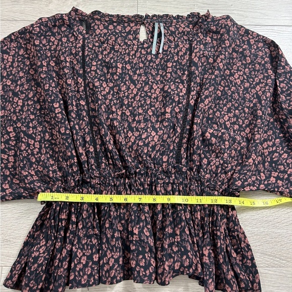 Anthropologie Nichola Peplum Blouse Black Pink Dark Floral Whimsy Boho Fairy - Picture 10 of 12